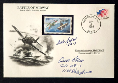 Dick Best, Bob Elder signed large FDC Battle of Midway Dive Bombers WWII Pacific
