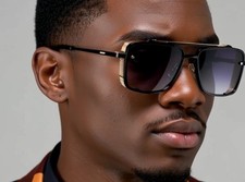 Men's SUNGLASSES DESIGNER SQUARE RETRO GOLD FRAME SHADES METAL FASHION HIP HOP