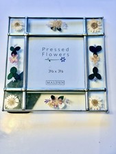 Vintage Clear Glass Metal Pressed Flowers Picture Frame 6" x 6" Square -Cottage