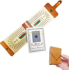 Cribbage Board Game Set, Leather Travel Cribbage Board with Full Deck of Cards 