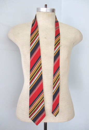 Vtg 60s Rat Pack Red Blue Gold Gray Variable Diagonal Stripe Shiny Sharkskin Tie - Picture 4 of 5