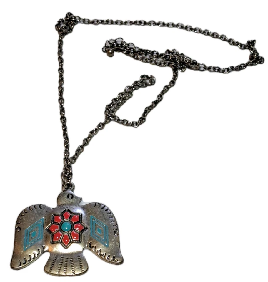 Collar llamativo cadena colgante coral turquesa peltre Phoenix Foto 4 de 4