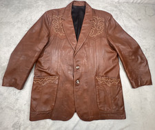 Scully Leather Sports Coat Jacket Blazer Mens XL Brown Western Stitched Cowboy