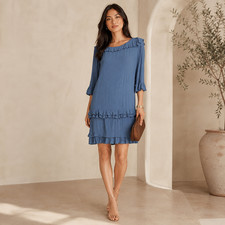 Banana Republic Slate Blue Dress Size 6 Ruffle Trim Shift Career Wedding Guest
