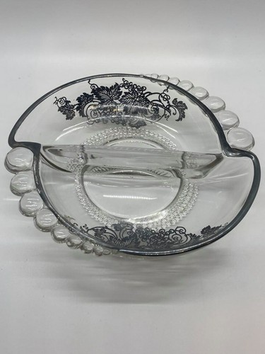 Divided Glass Dish with Silver Overlay Leaf Patten - Shelf