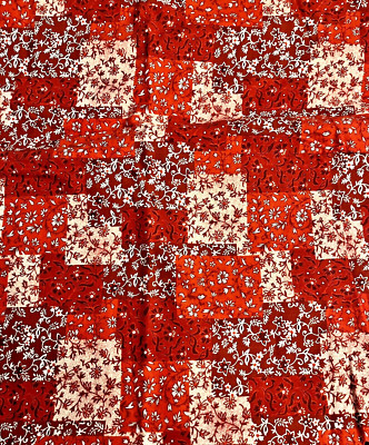 Shades of RED Calico Patchwork Crazy Quilt Ditzy Florals Cheater Quilt BTFQ