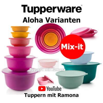 Tupperware Aloha Varianten Mix-It farbenfrohe Schüsseln Rührschüssel Servieren