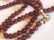 Natural Amber Prayer Beads (111 Beads), Mala With Solid 14K Clasp.