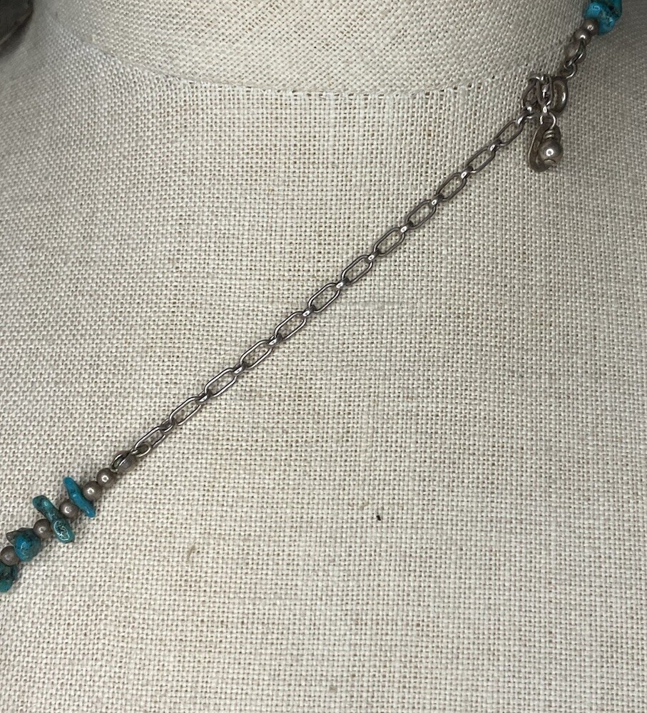 CAROLYN POLLACK STERLING SILVER AND TURQUOISE SQUASH BLOSSOM NECKLACE