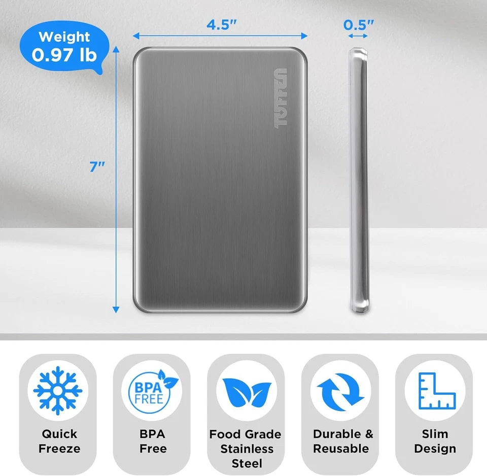 Multi-Use Ice Packs for Lunch Boxes Stainless Steel Cooling Pack Cooler 4-6 HRS - Image 3 of 4