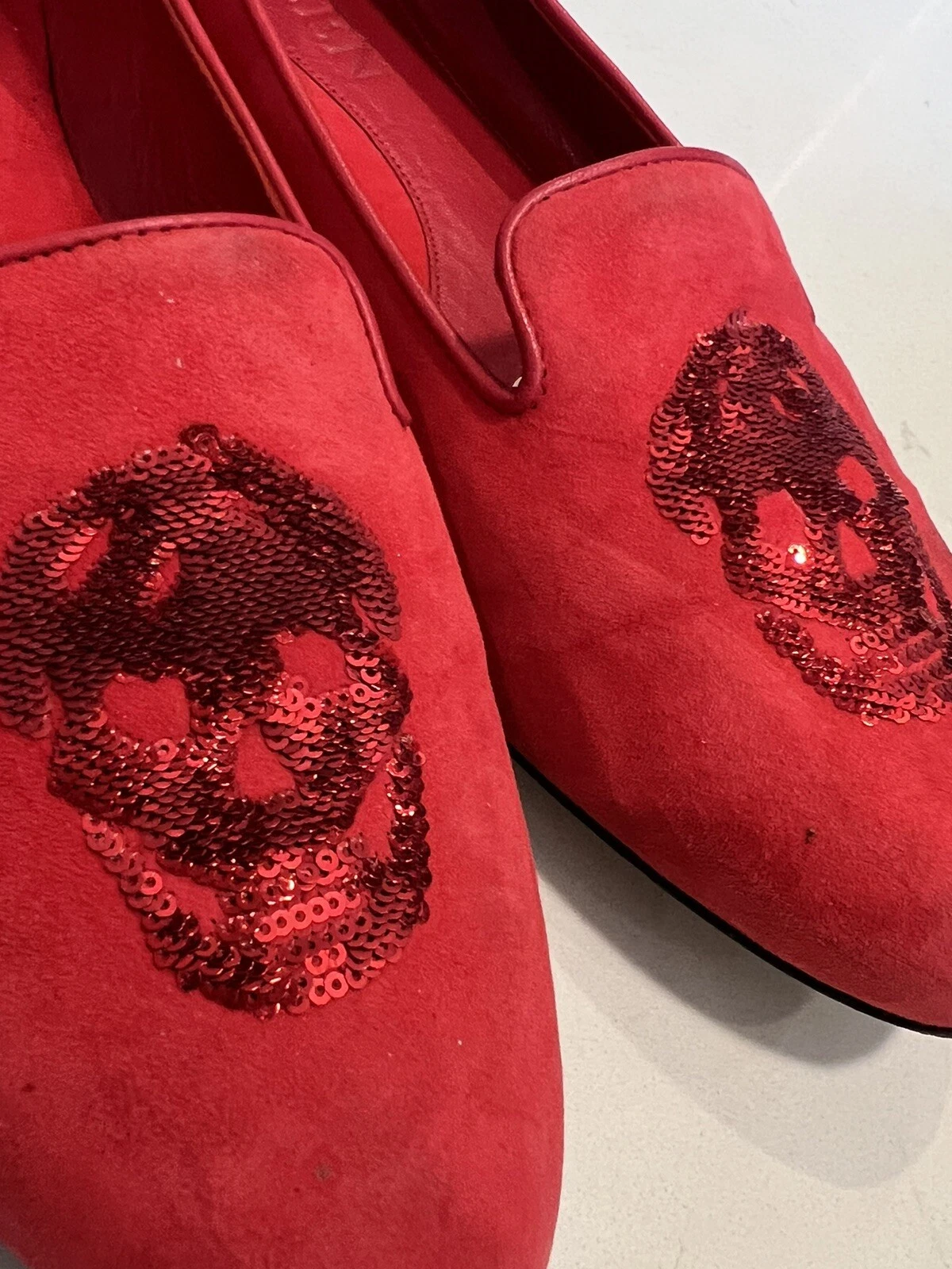 Ballerine da donna Alexander McQueen ballerine paillettes teschi scarpe pelle scamosciata taglia 9 5