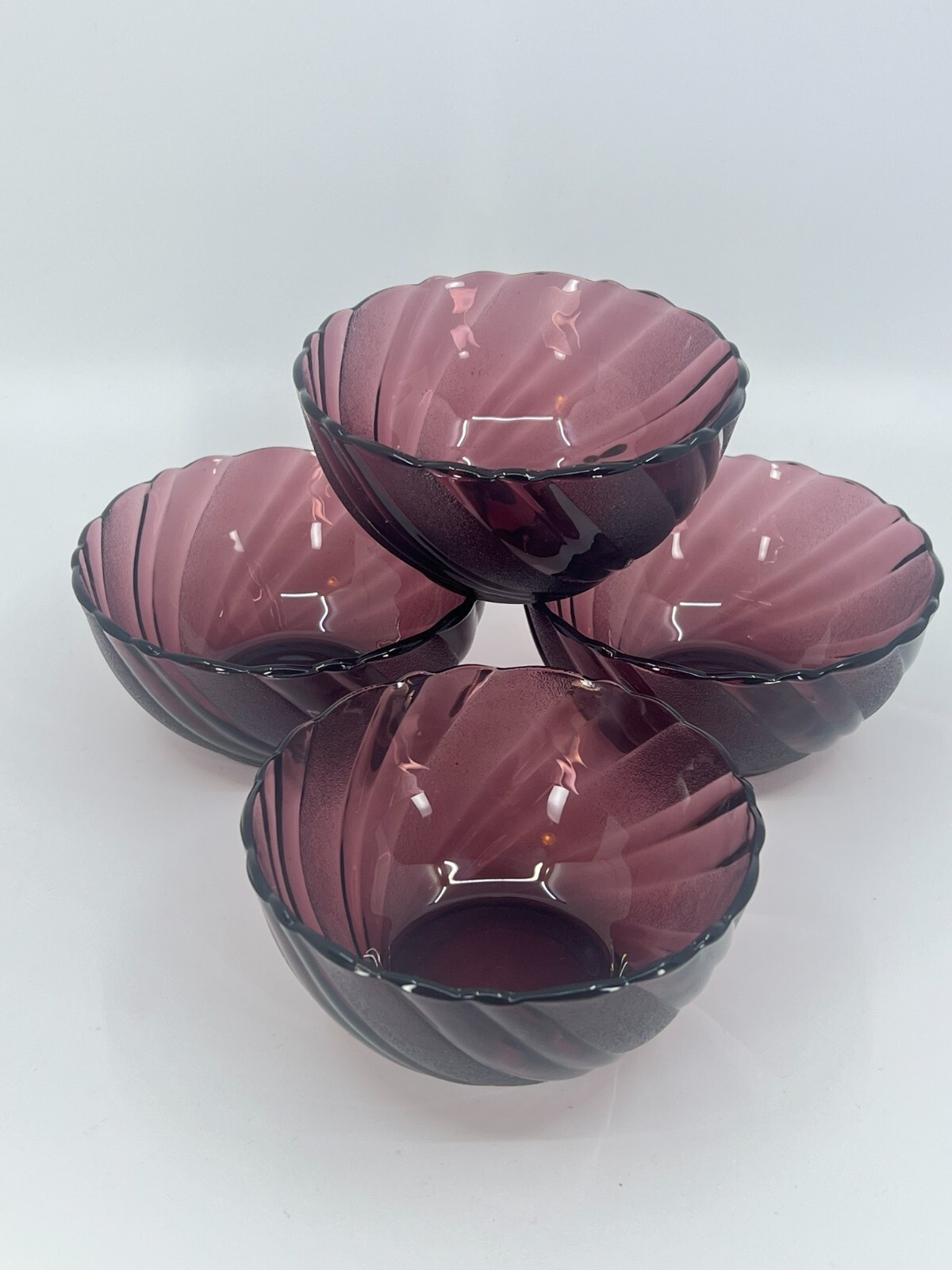 4 Vintage Duralex Amethyst Swirl France Bormioli Rocco French MCM Bowls 4.5"D
