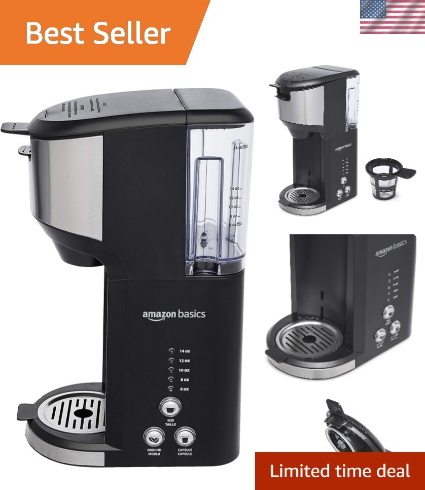 Compact 14 oz K-Cup Coffee Maker with Removable Tank - Stylish Black Steel