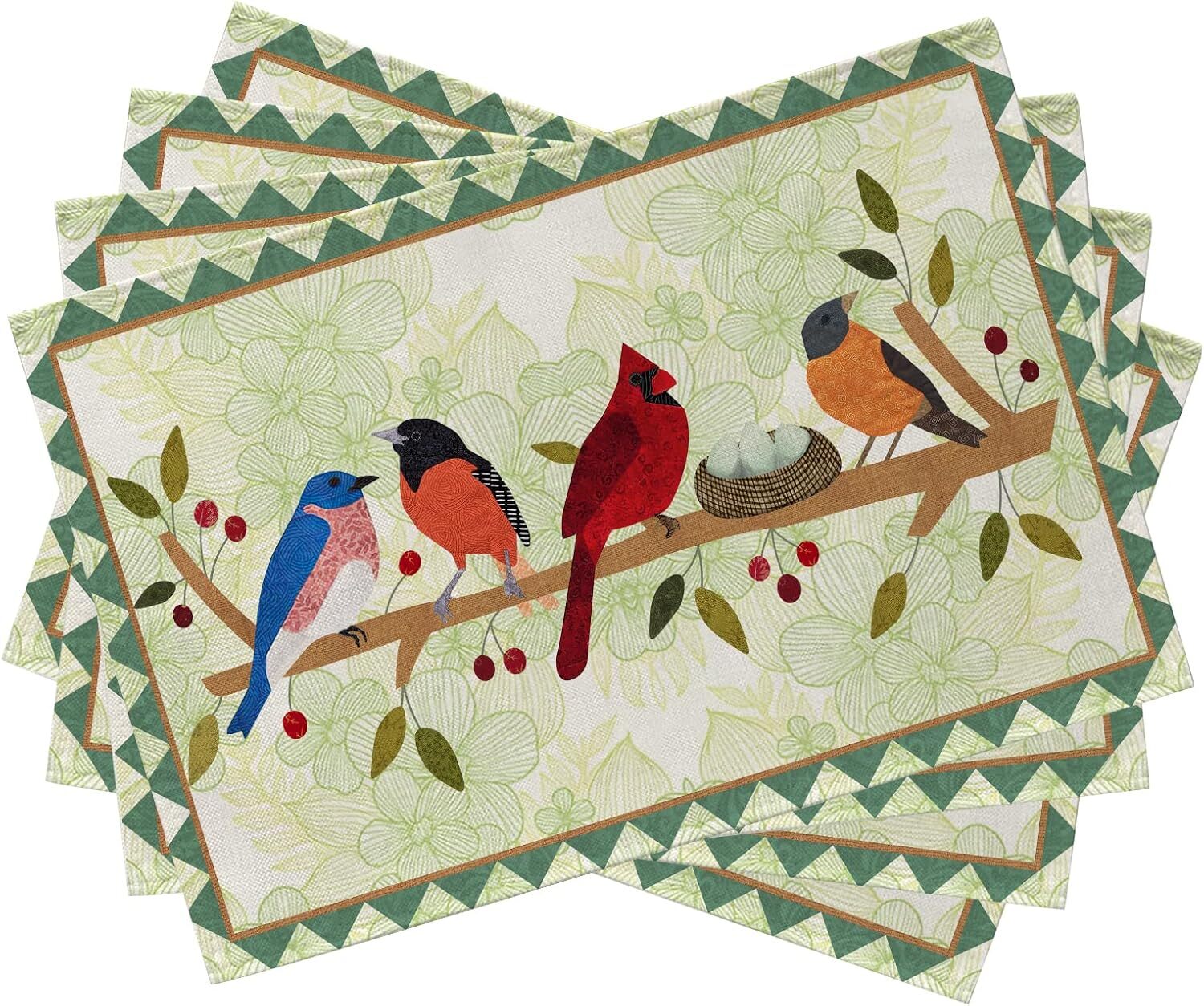 Juego de 4 manteles individuales Seliem Spring Birds Tree Branches Cardinal Bluebird Bullfi...