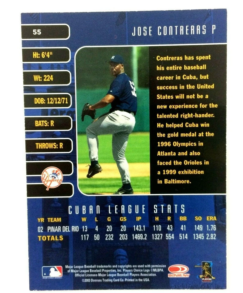 Jose Contreras 2003 Donruss Studio Rookie Card #55 MLB New York Yankees - Image 2 of 2
