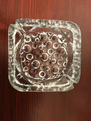 Blenko Heavy  Clear Glass Bubble Mid Century Ashtray