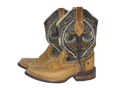 Derramadero Boots Brown Leather Square Toe Western Cowboy  display picture 3
