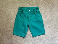 VGUC Mini Boden Boys Kids 11 Green Denim Adjustable Waist Shorts Stretch Jeans