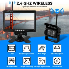 7" Reverse Monitor Wireless Rear View Backup Camera Kit for Truck Trailer Bus RV