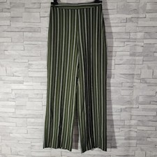 Ladies BOOHOO Trousers Green White Striped Size 8 UK Lightweight Wide Leg 28 W28