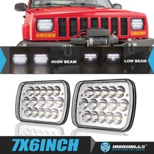 For 1987-1995 Jeep Wrangler Yj 2pcs 7x6 Chrome White Led Headlights Hilo Beam