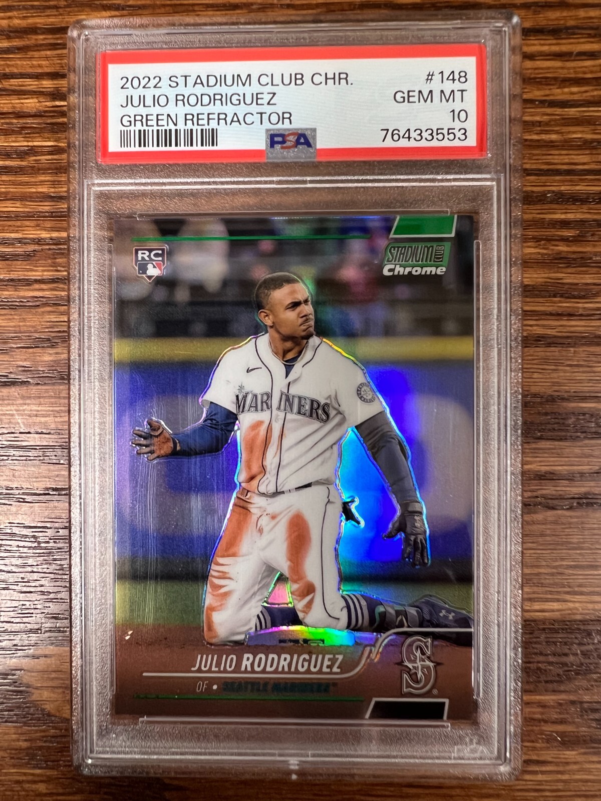 2022 Stadium Club Chrome Julio Rodriguez Green Refractor /99 RC PSA 10