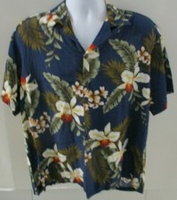Men's Two Palms Hawaiian Style Shirt, S/S, XL, NWT, Blue with Flowers, Vintage