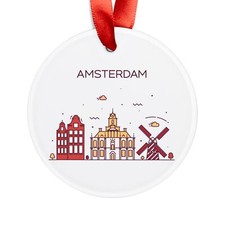 AMSTERDAM NETHERLANDS Skyline, Holland Dutch Travel, Personalized Ornament Gift
