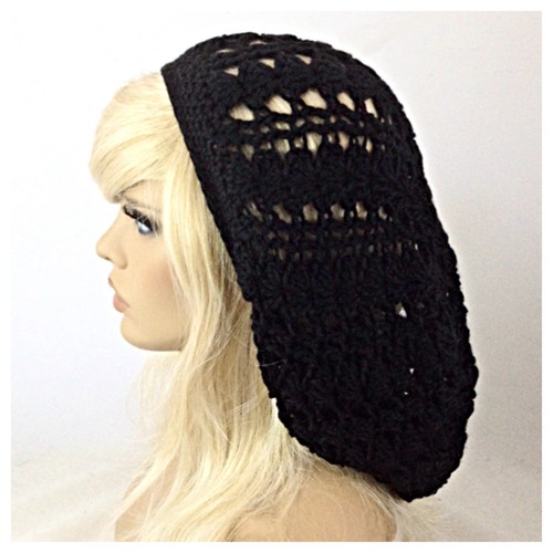NEW Women's Handmade SLOUCHY Beanie Tam Hat Rasta EXTRA BAGGIE Soft Solid BLACK - Picture 4 of 5