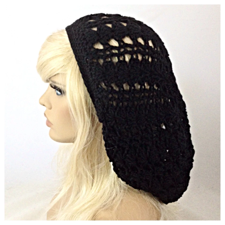 NUEVO Para mujeres Hecho a Mano SLOUCHY Gorro Tam Sombrero Rasta EXTRA BAGGIE Suave Sólido NEGRO Foto 4 de 4