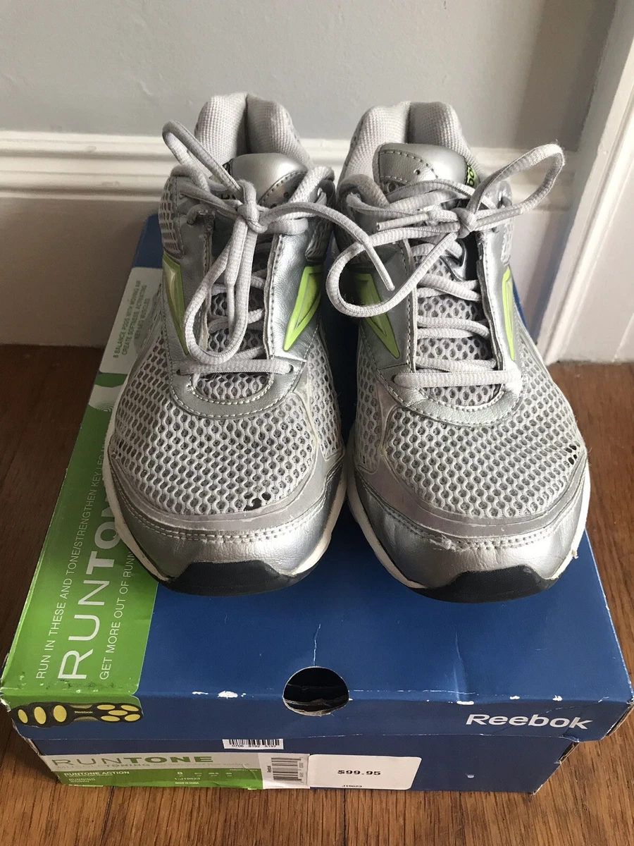 Reebok RunTone Women s P Silver W Kiwi GRN BLK Running Shoes Size 8