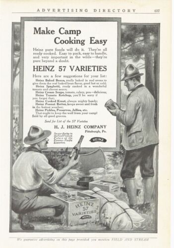 1915 HEINZ 57 VARIETIES KETCHUP CONDIMENT PITTSBURGH CAMP FISH HUNT 17080 - 第 1/1 張圖片
