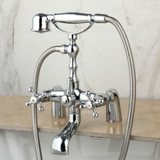 Chrome Telephone Bathtub Faucet Rainfall Handheld Sprayer Deck Mounted Mixer Tap