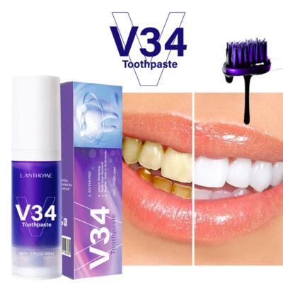 V34 Purple Teeth Whitening Toothpaste Color Corrector Tooth Stain Removal UK