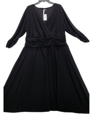 NY Collection Plus Size Solid Ity V-nk 3/4 Sleeve Dress with Ruchin  D081