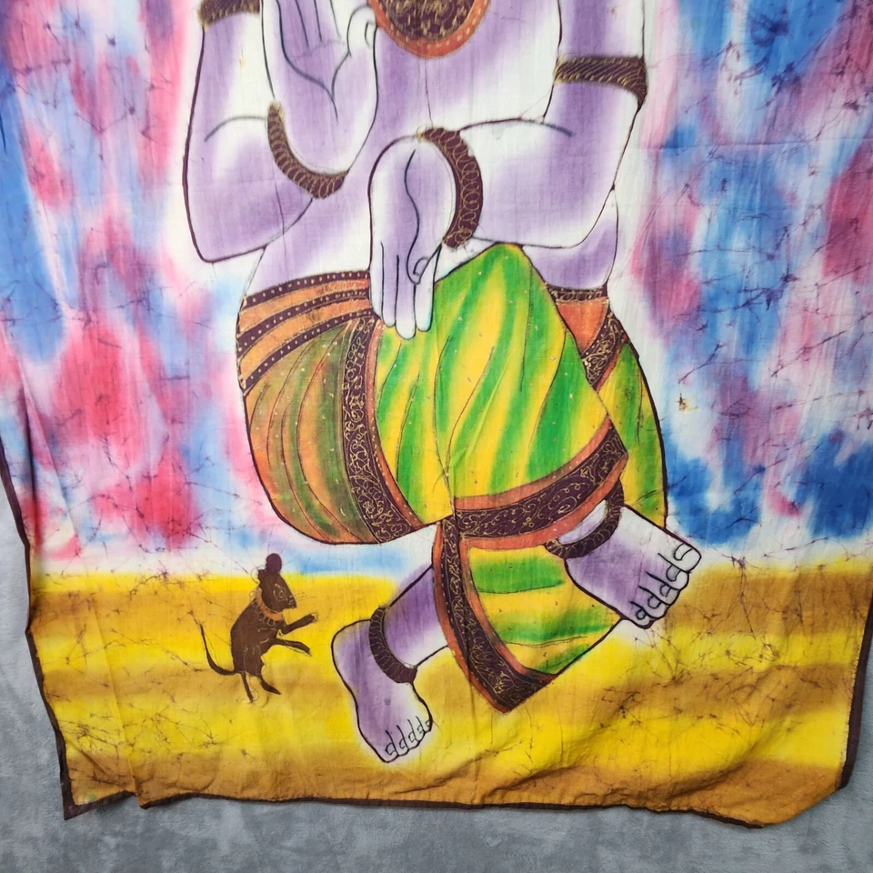 Lord Ganesh Colgante de Pared 30"x40" Algodón Tapiz Dios Hindú con Ratón Cadera India Foto 3 de 4