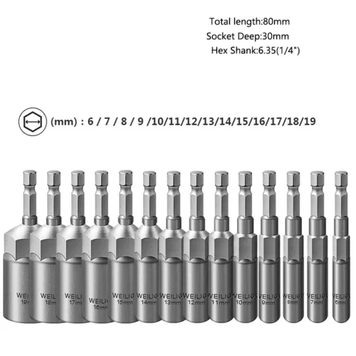 30mm Hex Deep Socket Nut Driver Bit Impact Driver Drill 6mm-19mm 1/4" Hex Shank - Bild 12 von 39