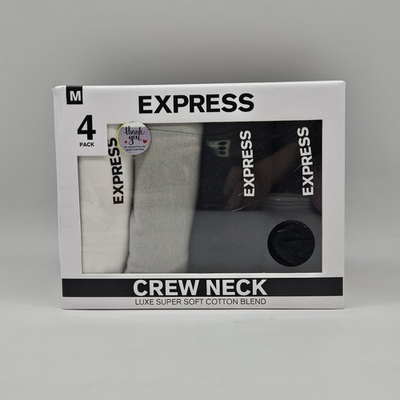 #ad 4 Pack EXPRESS Men#x27;s M L Premium Cotton Crew Neck Undershirts White Black Gray $34.95