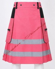 Scottish Handmade Pink High Visibility Firefighter Kilt - Firemen Working Kilts