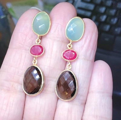 925 / 14KT Rainbow Multi-Gemstone Post Earrings (6.4 grams)!