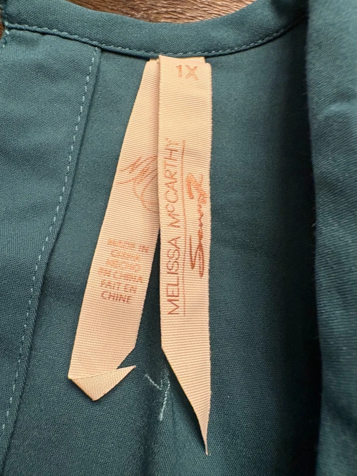 Top Melissa McCarthy Seven7 verde azulado manga 3/4 lazo cintura talla 1X Foto 3 de 4