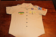 Boy Scouts of America BSA Men's Shirt Tan X-Large XL Sewn Patches Short Sleeve