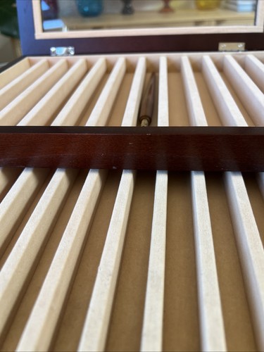 Wood Pen Display Box Glass Top Drawer 30 Slot Dark Wood w/ Vintage Dip Pen - Picture 5 of 12
