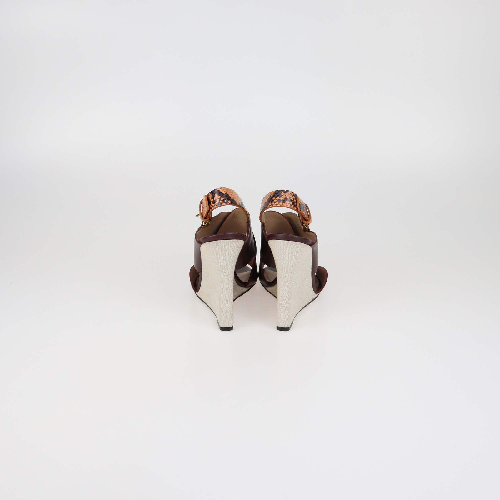 Celine Burgundy Leather & Python Slingback Wedge … - image 5