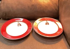 Hallmark Home Collection Sakura Holiday Abundance 2 Red Rim Soup Cereal Bowls