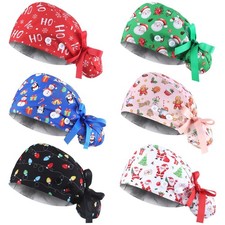 6 PCS Scrub Caps Satin Lined Women Nurse Surgical Hat Sweatband Buttons
