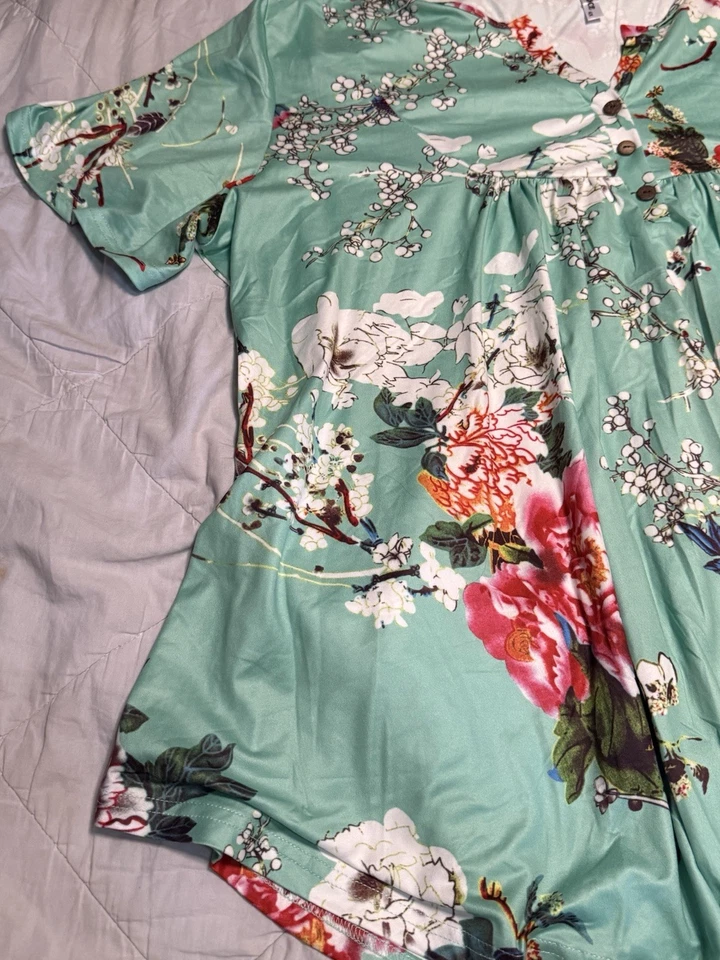 Vestido Babydoll Floral Allegra K 4X Verde Elastizado Jersey Boho Jardín Fiesta del Té Foto 3 de 4