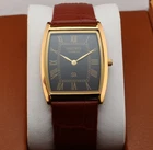 Vintage Seiko Slim Quartz Men's Wrist Watch Black Dial with Light Brown Strap.