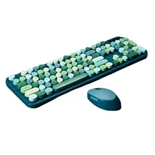 Green-A Colorful 2.4G Full-Size Wireless Keyboard and Mouse Combo 104 Keys