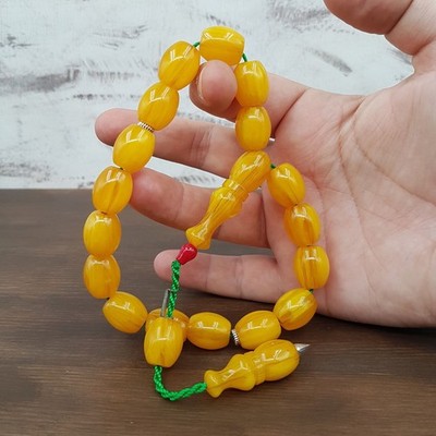 Islamic Prayer Mascot Bakelite AMBER Rosary.15.7x13mm.17 beads.Tasbih,Misbaha